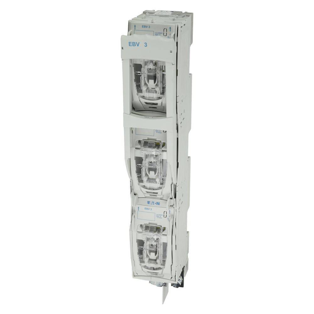 Eine vertikale Anordnung von drei kompakten, weißen elektrischen Zählern, beschriftet mit 'EBV 3' und 'W 2 W', die zur Überwachung des Stromverbrauchs verwendet werden.