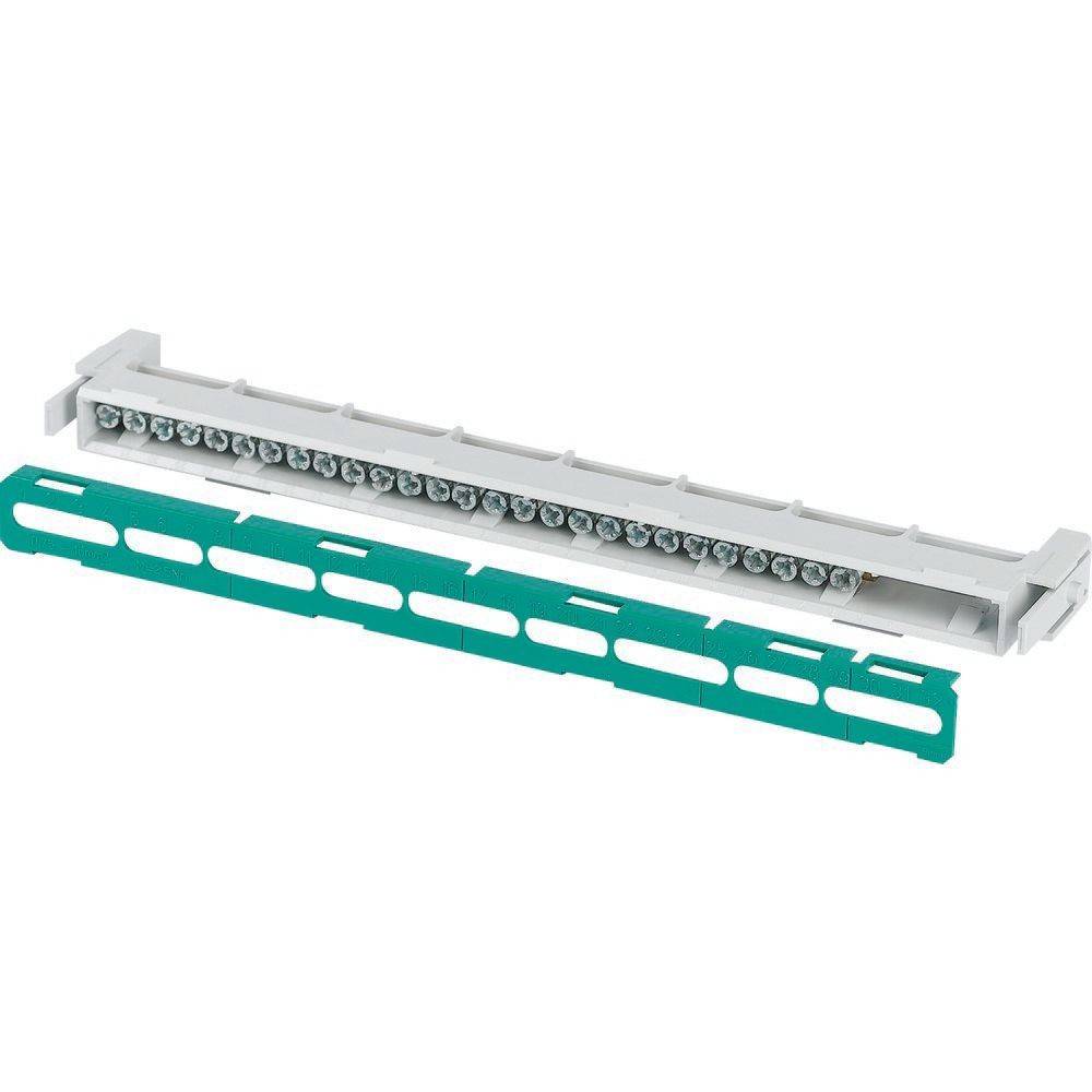 Ein grüner und weißer elektrischer Verteilerblock zur Organisation und Verbindung mehrerer Stromkreise in einem elektrischen System.