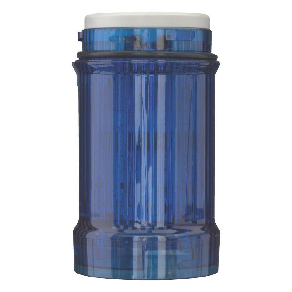 Ein transparenter blauer Wasserfiltergehäuse mit einem weißen Deckel, konzipiert für die Aufbewahrung und Reinigung von Wasser für den Hausgebrauch.