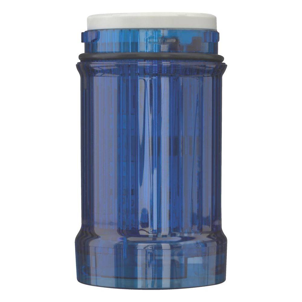 Ein blauer zylindrischer Behälter mit einem weißen Deckel, höchstwahrscheinlich ein Wasserfilter oder ein Aufbewahrungsglas, der vor einem einfarbigen Hintergrund abgebildet ist.