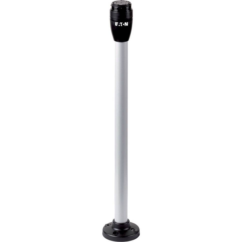 Ein schwarzer und silberner vertikaler Signalturm-Lichtmast mit zylindrischer Basis, ohne angebrachte Lichtmodule.