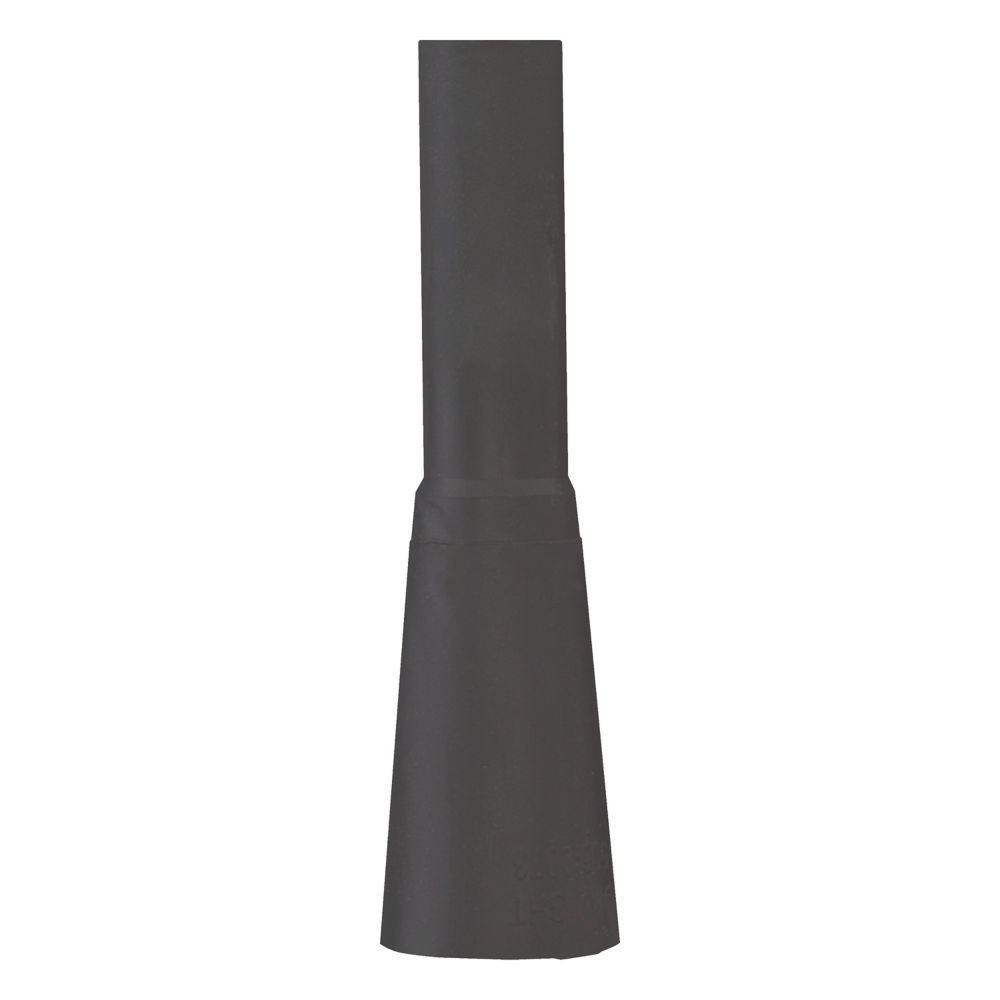 Eine schwarze Saugdüse eines Staubsaugers, die für enge Räume konzipiert ist, steht aufrecht vor einem weißen Hintergrund.