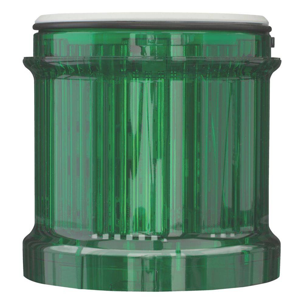 Ein transparenter grüner Plastikbehälter mit einem weißen Deckel, der ein geripptes Design aufweist.