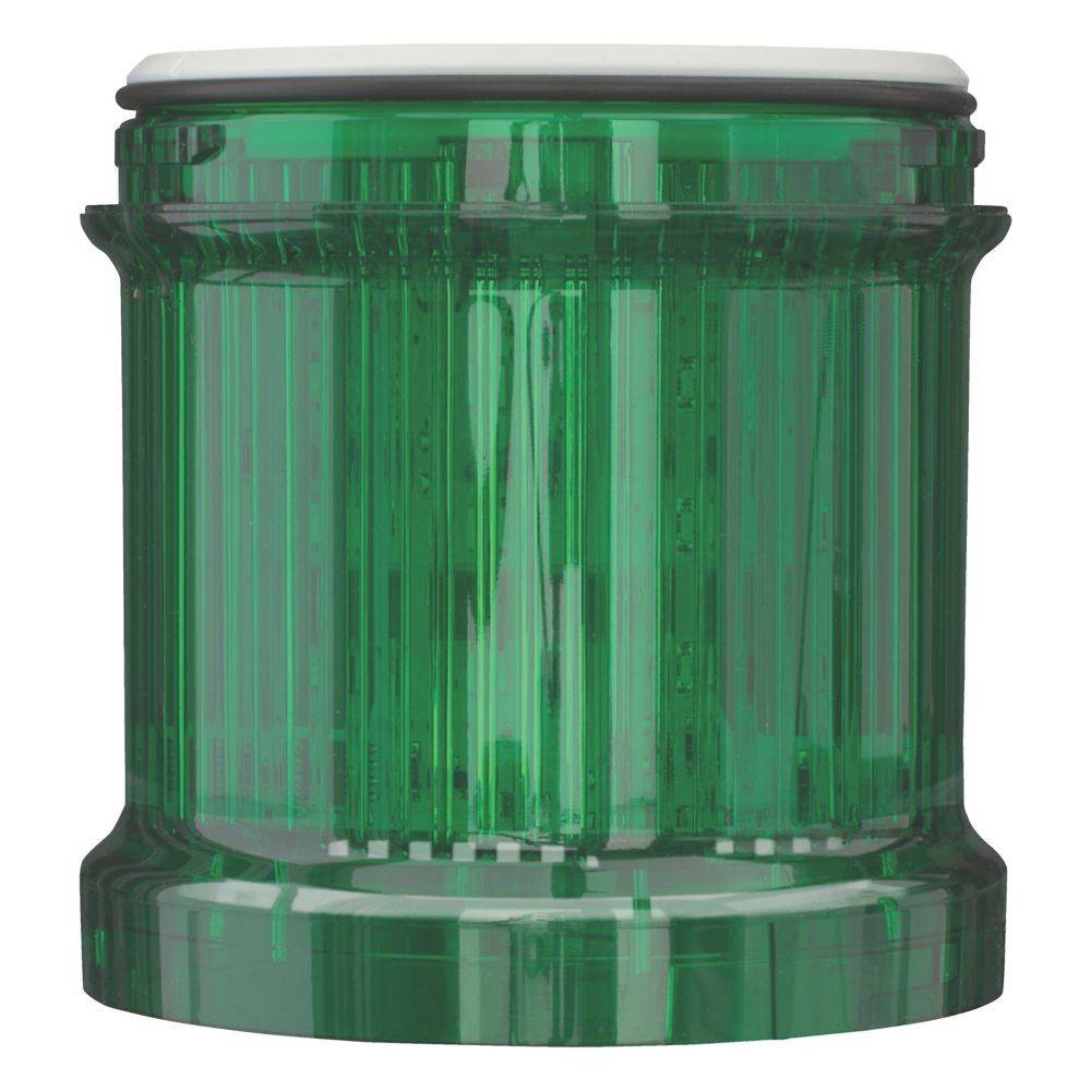 Ein grünes durchscheinendes Plastikbehältnis, zylinderförmig mit Rillen, aufrecht stehend, mit einem weißen Deckel versehen.