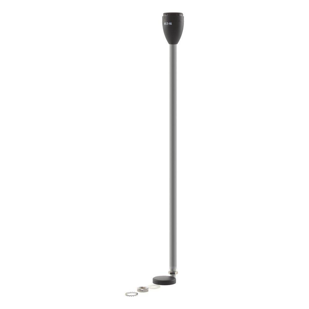 Ein grauer und schwarzer Gehstock mit einem ergonomischen Griff und einem Handgelenkband. Die Basis umfasst eine rutschfeste Gummispitze für Stabilität.