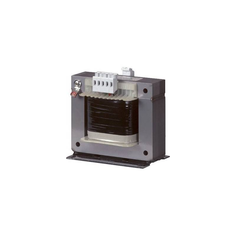 Ein schwarzer und grauer Elektrotransformator mit sichtbaren Spulen, montiert auf einer Metallbasis, wahrscheinlich zur Spannungsregulierung verwendet.