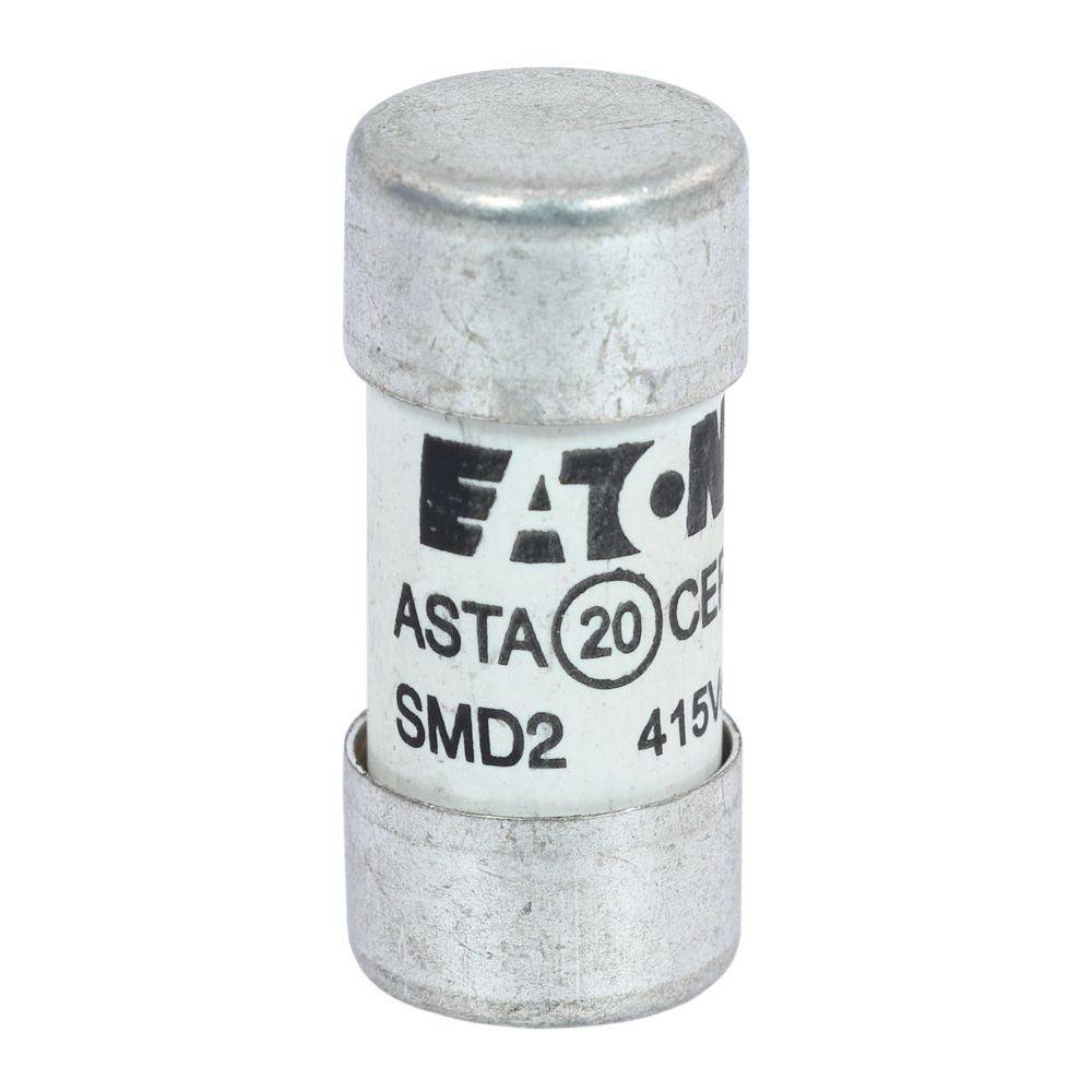 Eine Zylindersicherung mit der Bezeichnung 'EATON ASTA 20 CER SMD2 415V', die zum elektrischen Schutz verwendet wird.