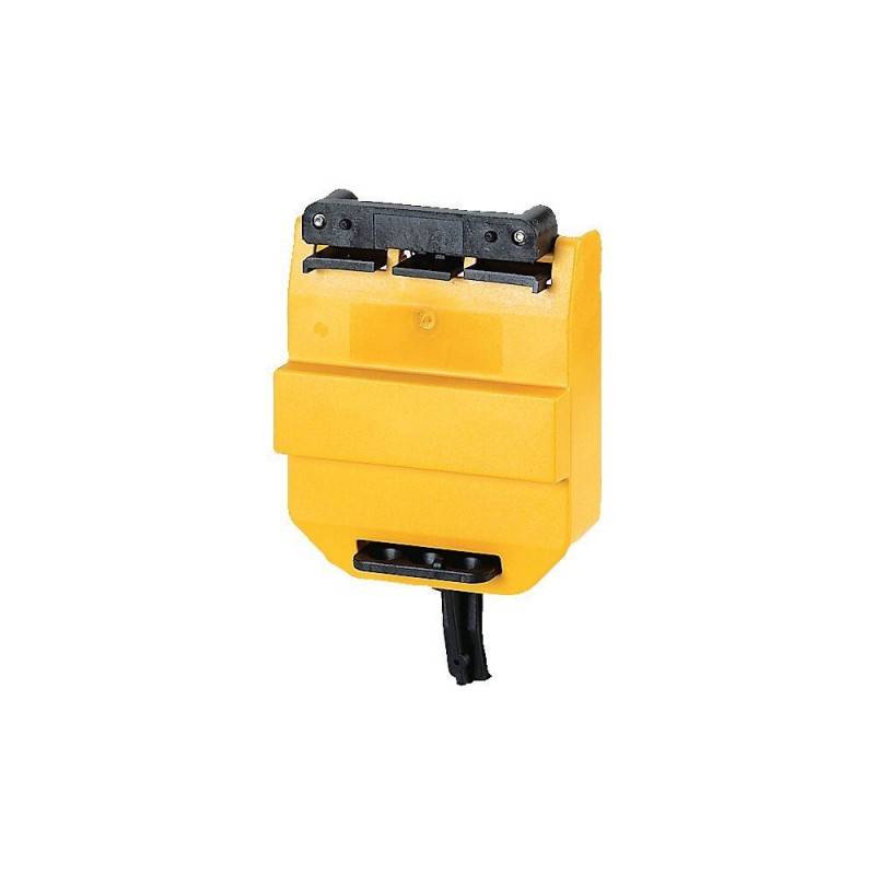 Eine gelbe Tintenpatrone, kompatibel mit bestimmten Epson-Druckern, mit einem schwarzen Etikett und einer Düse an der Basis.