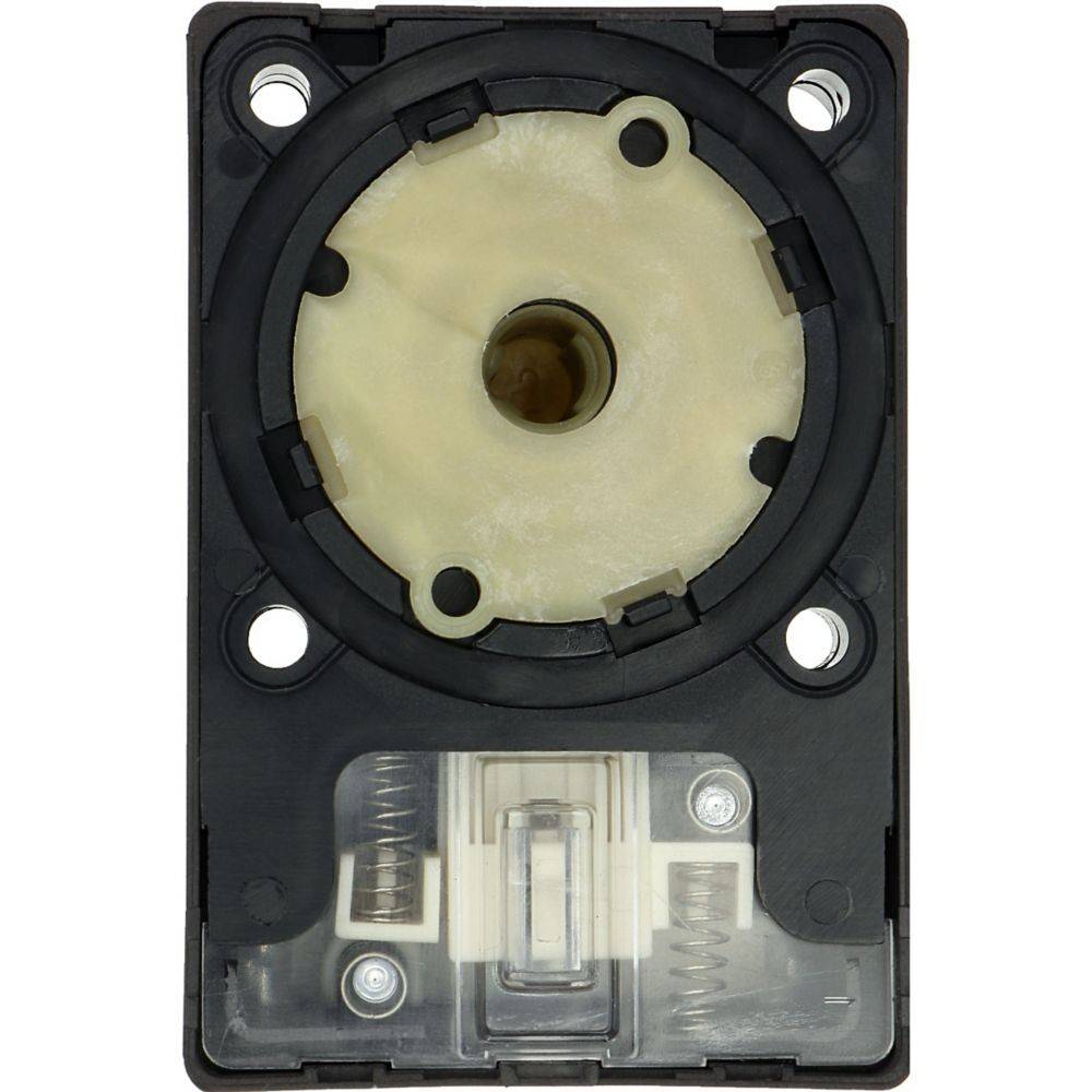 Eine Joystick-Basis mit einem kreisförmigen Einschränkungstor, die vier Befestigungslöcher und interne Mechanismen zeigt, entwickelt für Arcade-Spielautomaten.