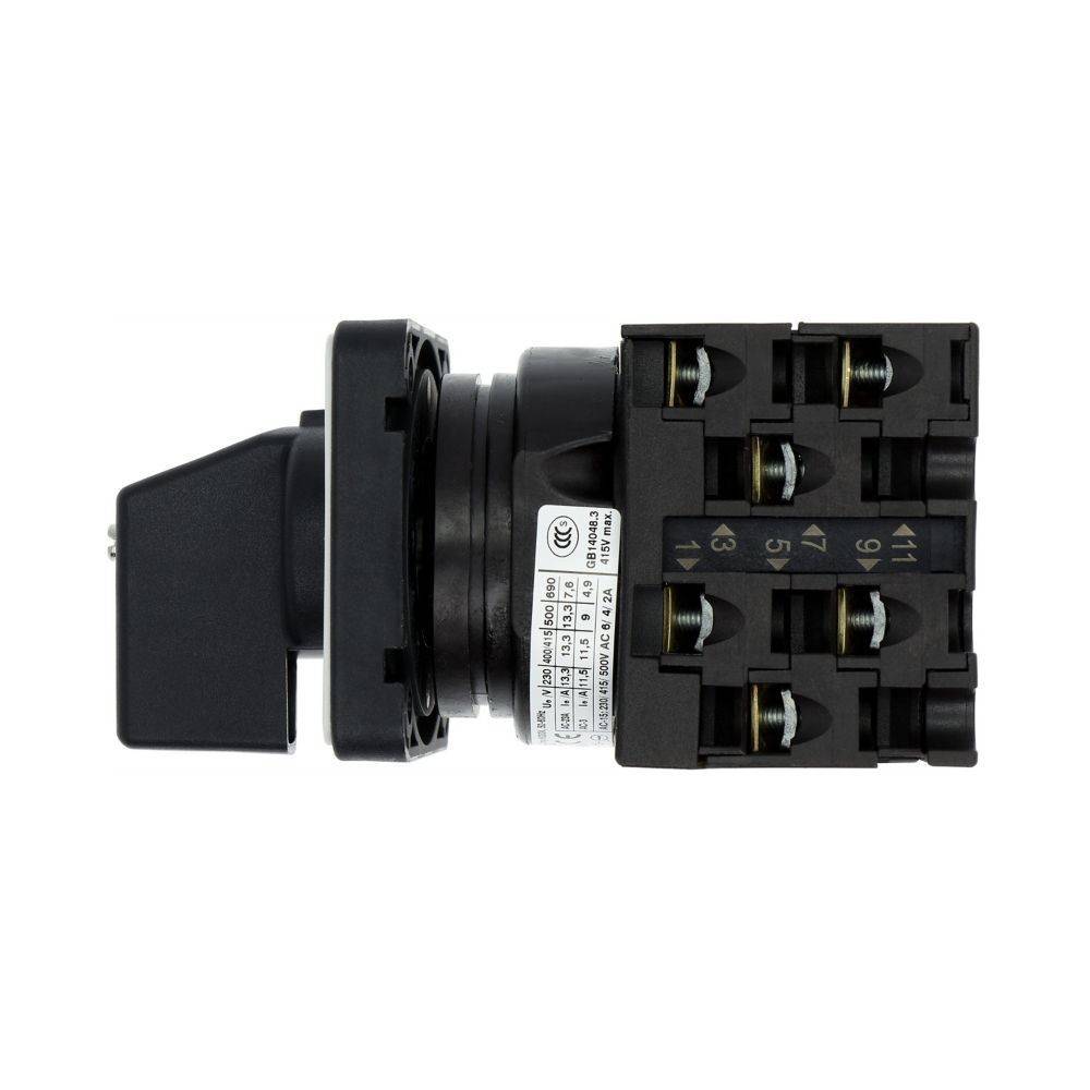 Drehschalter mit schwarzem Knopf und mehreren nummerierten Anschlüssen, der zur Steuerung elektrischer Schaltkreise verwendet wird.