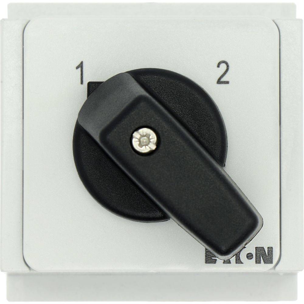 Ein Schalter mit einem schwarzen Griff, der auf Position '1' steht und an einer grauen Tafel mit der Aufschrift 'EATON' montiert ist.
