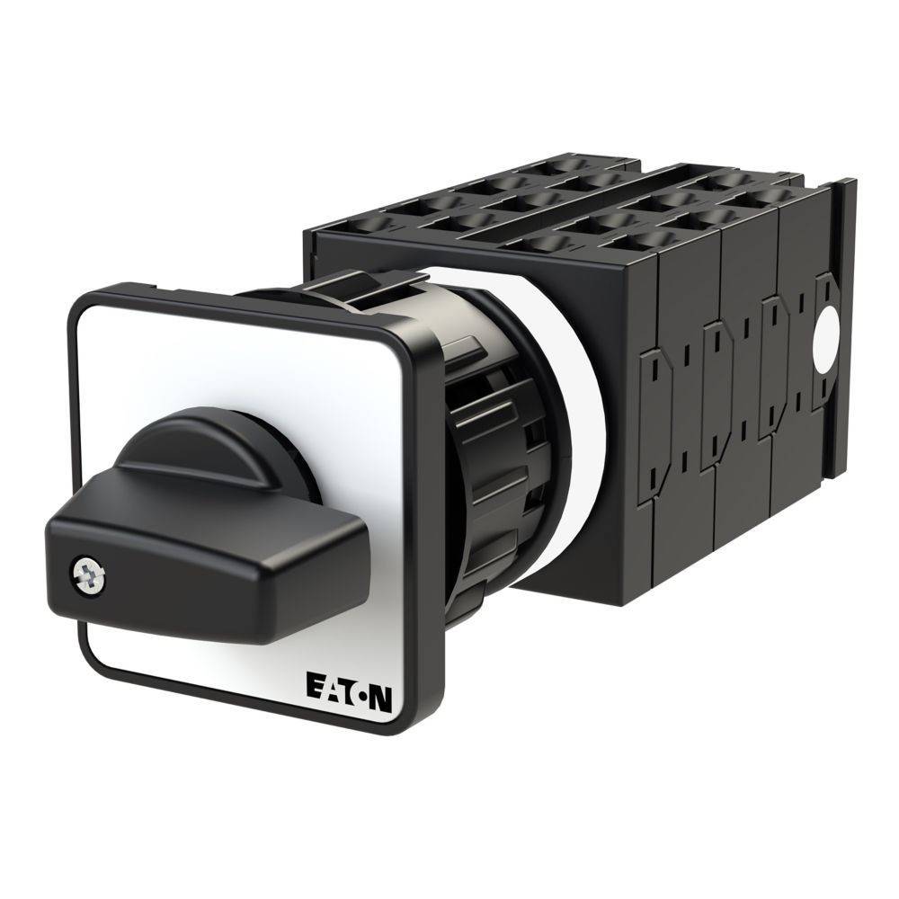 Steuerschalter mit konfigurierbaren Einstellungen und schwarzem Griff, markiert mit 'EATON'. Konzipiert für die Steuerung von elektrischen Systemen und Geräten.