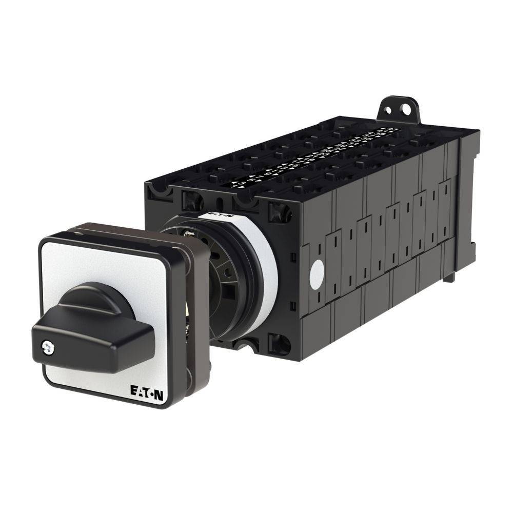 Ein Drehschalter mit mehreren Schalterstellungen und der Aufschrift 'EATON', der zur Steuerung elektrischer Systeme verwendet wird.