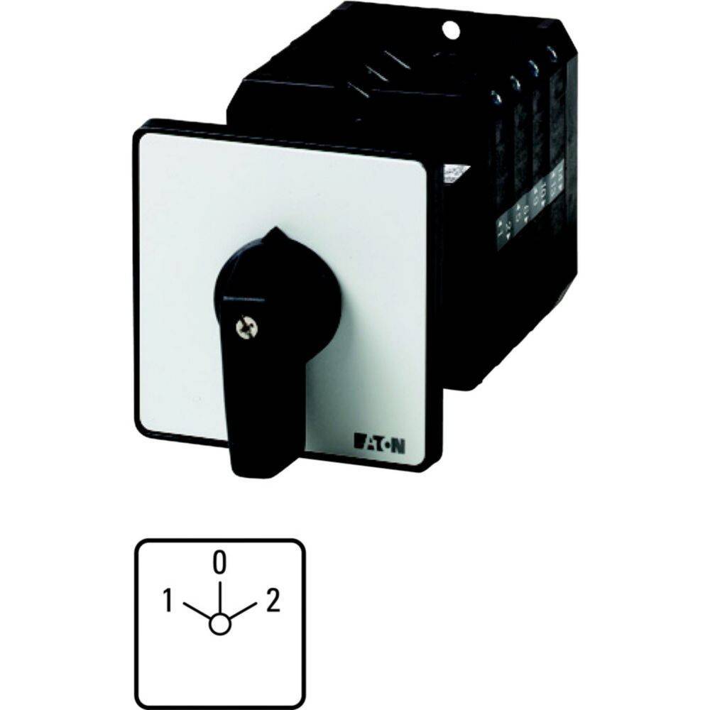 Rotary-Schalter mit Positionen, die mit 0, 1 und 2 beschriftet sind; EATON-Markenlogo auf der Frontplatte.