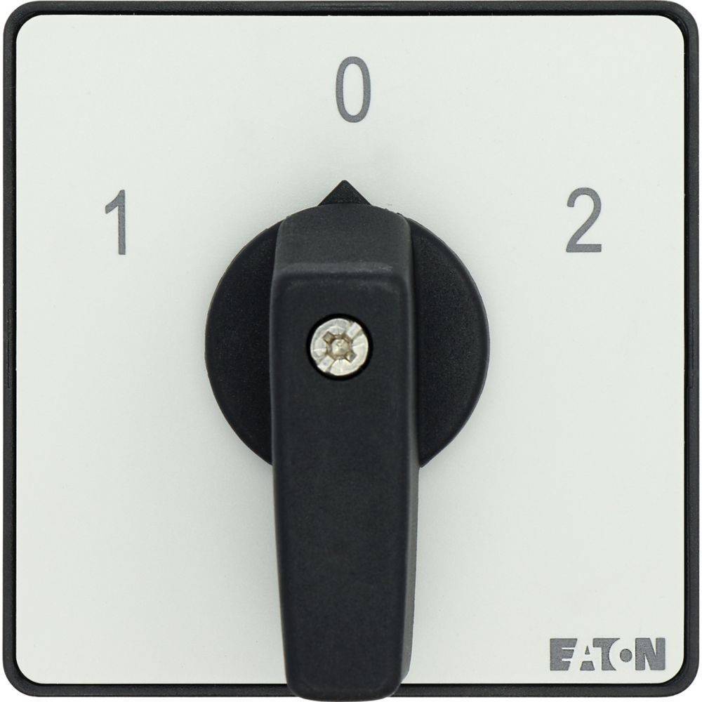 Drehschalter mit Positionen beschriftet 0, 1 und 2; auf Position 0 gestellt. Markenname 'Eaton' unten rechts.