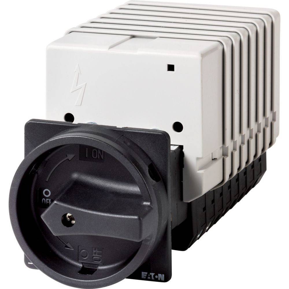 Ein Drehschalter mit schwarzem Knopf, drei Positionen gekennzeichnet mit ‚O', ‚I' und ‚II', montiert auf einem Stapel von Moduleinheiten, verwendet für elektrische Steuerung.