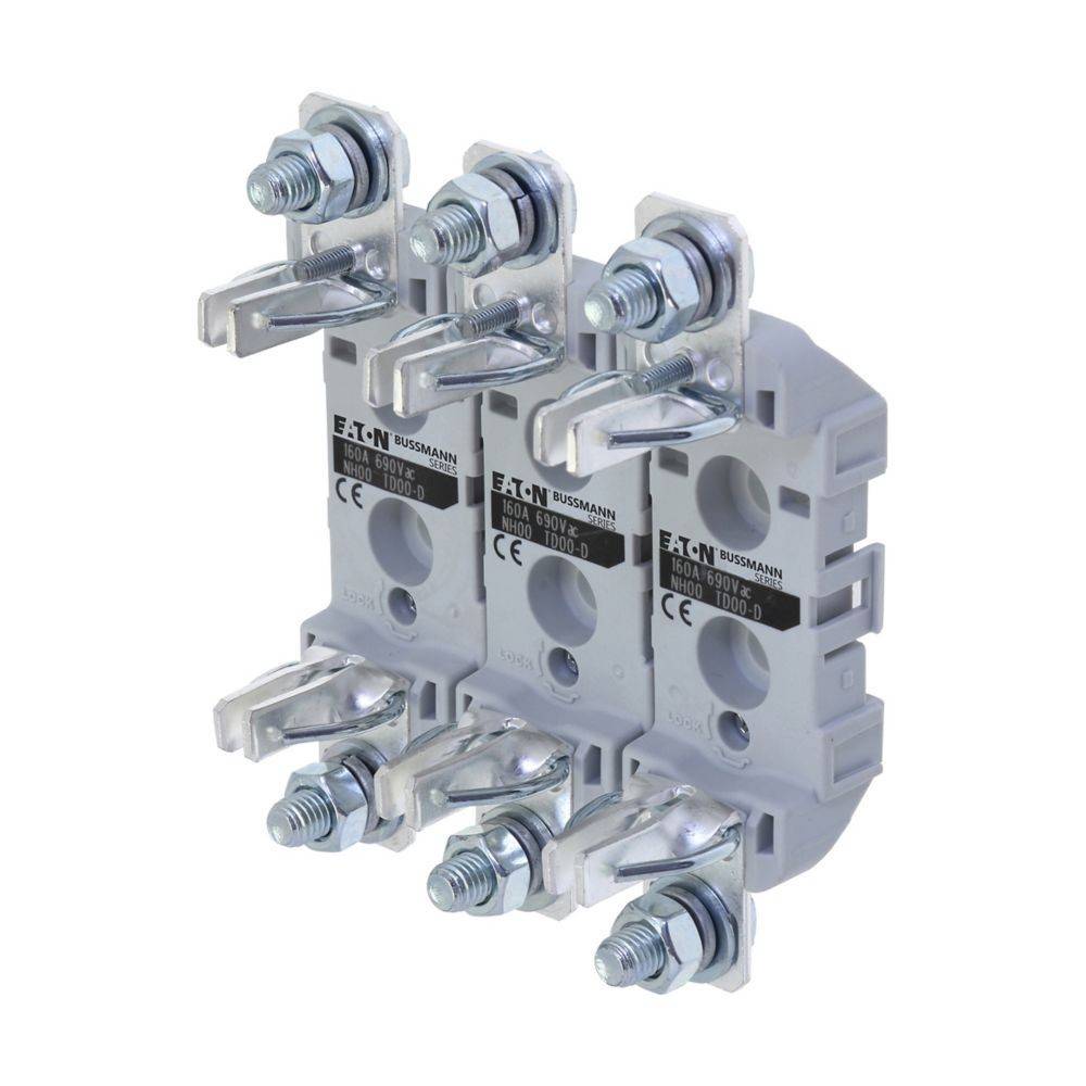 Drei graue elektrische Sicherungshalter, nebeneinander angeordnet, jeder mit einem Schraubanschluss oben und unten, die zum Schutz von Stromkreisen verwendet werden.