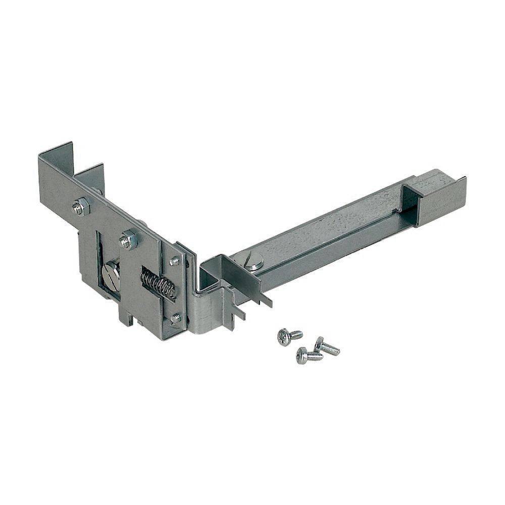 Metallhalterung mit einem verstellbaren Arm und drei Schrauben zum Befestigen. In der Baubranche verwendet zum Sichern oder Abstützen von Strukturen.