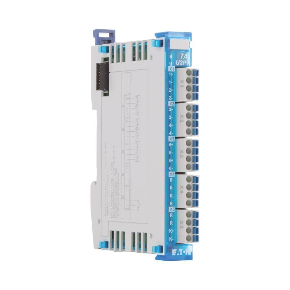 Eine kompakte elektronische Komponente mit mehreren Anschlusspunkten, gekennzeichnet durch Zahlen und Buchstaben, die für komplexe elektrische Systeme verwendet wird.