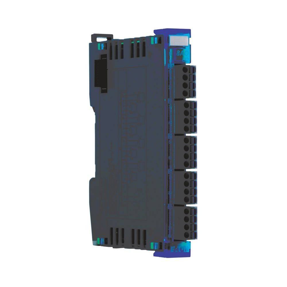 Nahaufnahme eines schwarzen elektronischen Moduls mit vertikaler Anordnung von Anschlüssen auf der rechten Seite, verwendet für Konnektivität in Geräten.