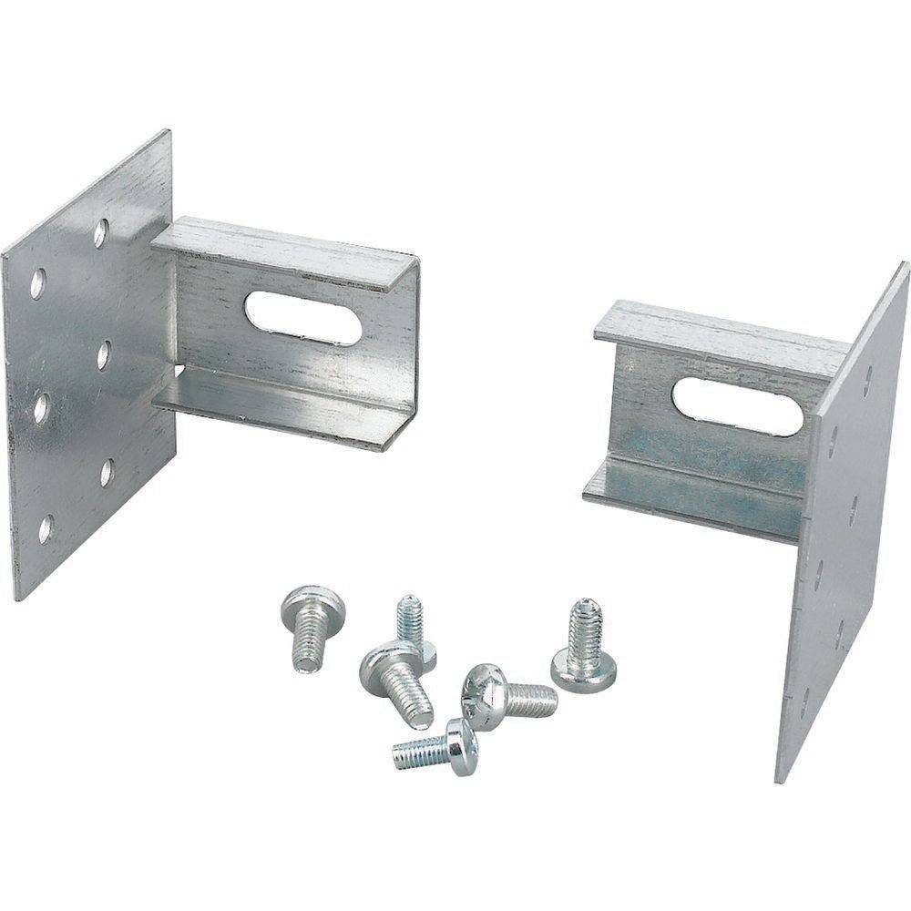 Metallhalterungsset mit sechs Schrauben zum Befestigen, bestehend aus rechteckigen Platten mit Schlitzlöchern für eine einstellbare Montage.