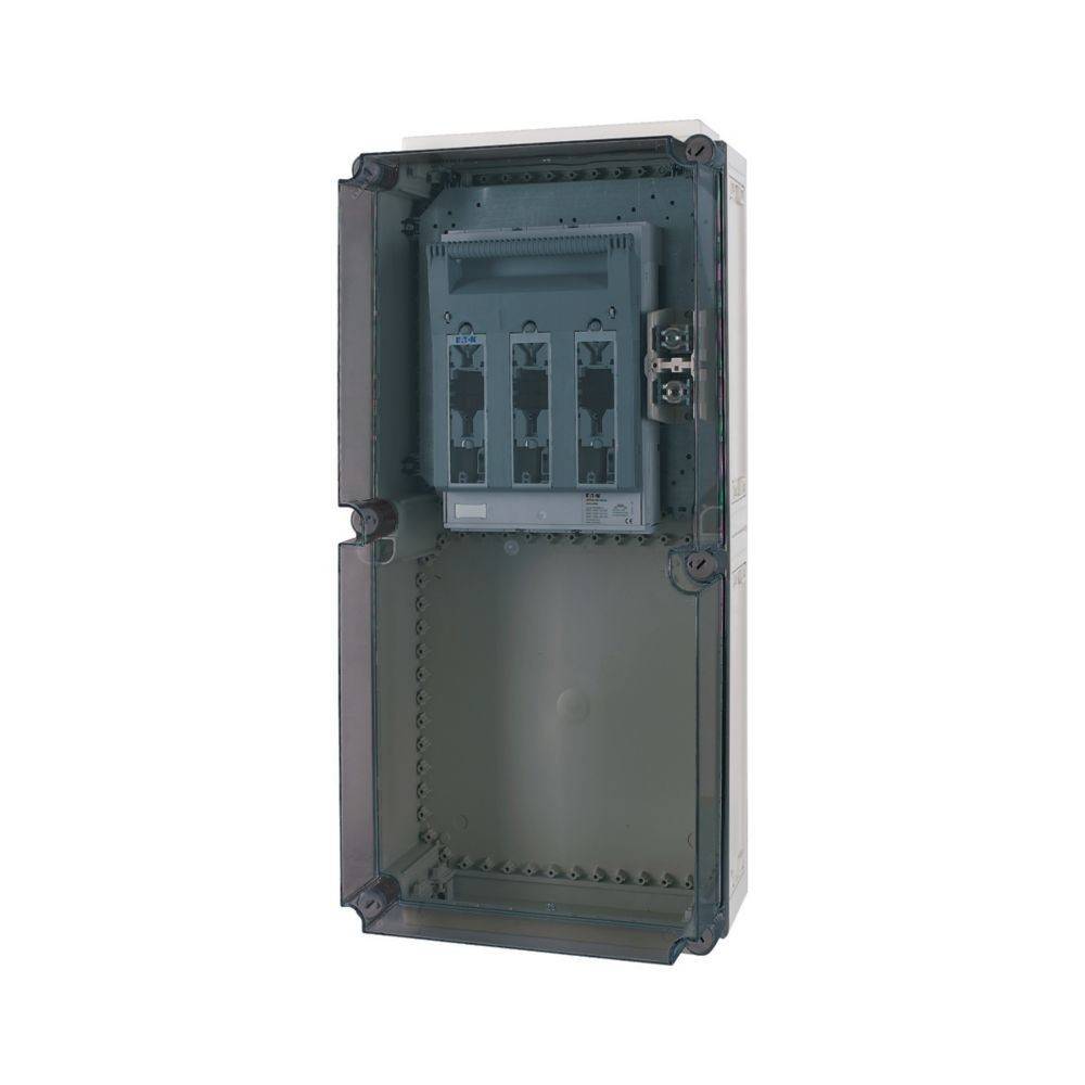 Offene Elektrotafel mit drei vertikalen Schaltkreisunterbrechersteckplätzen, verwendet zur Unterbringung und Organisation von elektrischen Komponenten.