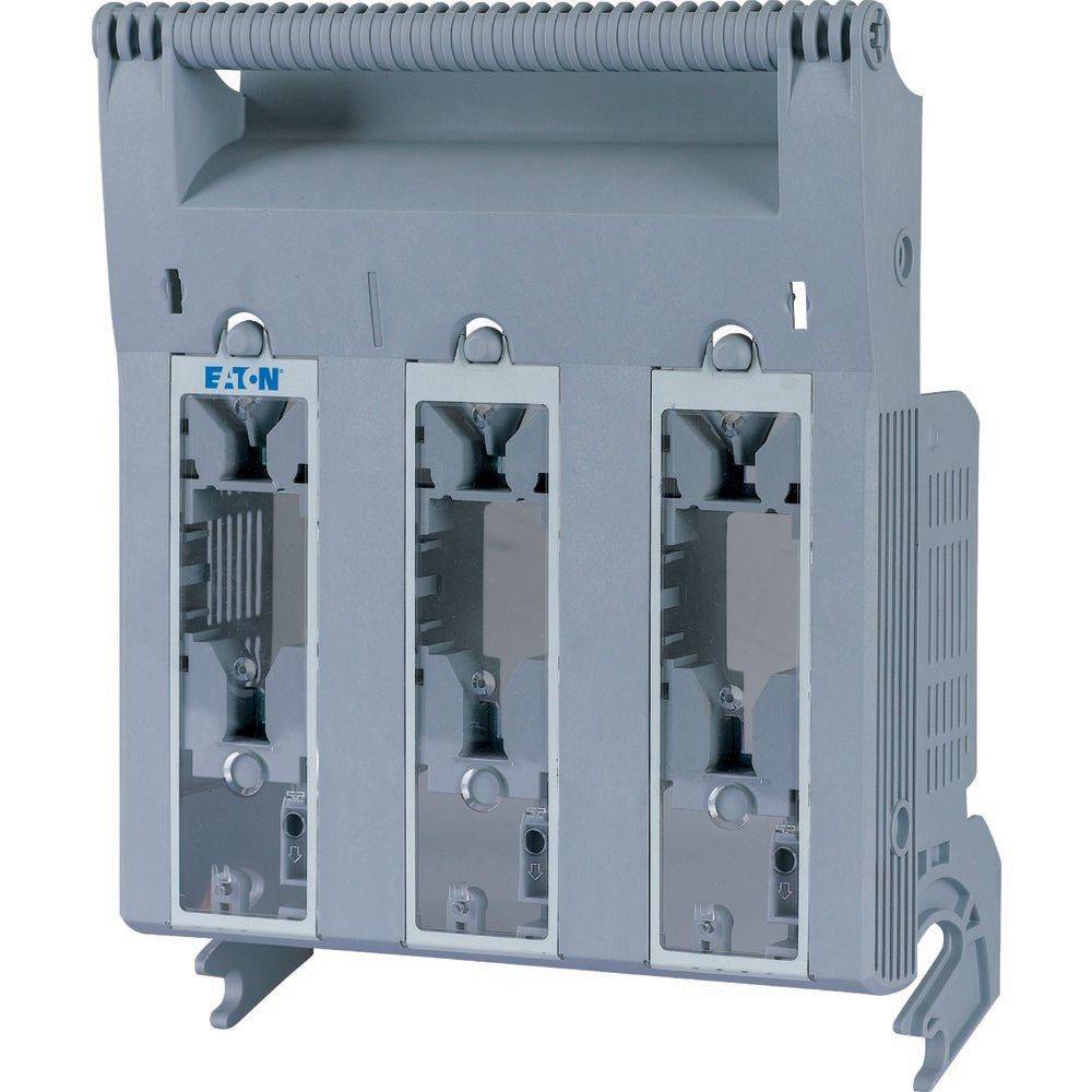 Eaton elektrische Schaltanlagen-Zubehör; graue Kunststoffkonstruktion mit drei geformten Abschnitten, entwickelt zur Aufnahme von Sicherungseinsätzen.