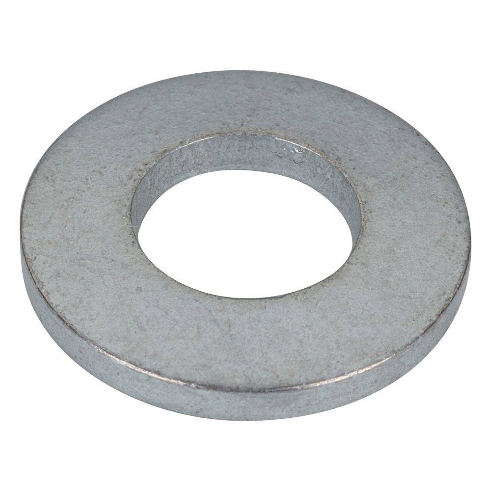 Eine Metallscheibe mit kreisförmiger Form und einem zentralen Loch, die üblicherweise in Verbindung mit Muttern und Schrauben zur gleichmäßigen Lastverteilung verwendet wird.