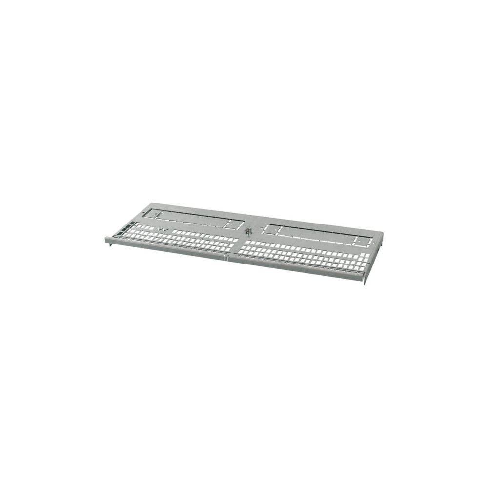 Eine rechteckige Metallleitungsschiene mit Perforationen zur Belüftung, entwickelt zum Tragen und Organisieren von Netzwerk- oder Elektrokabeln.