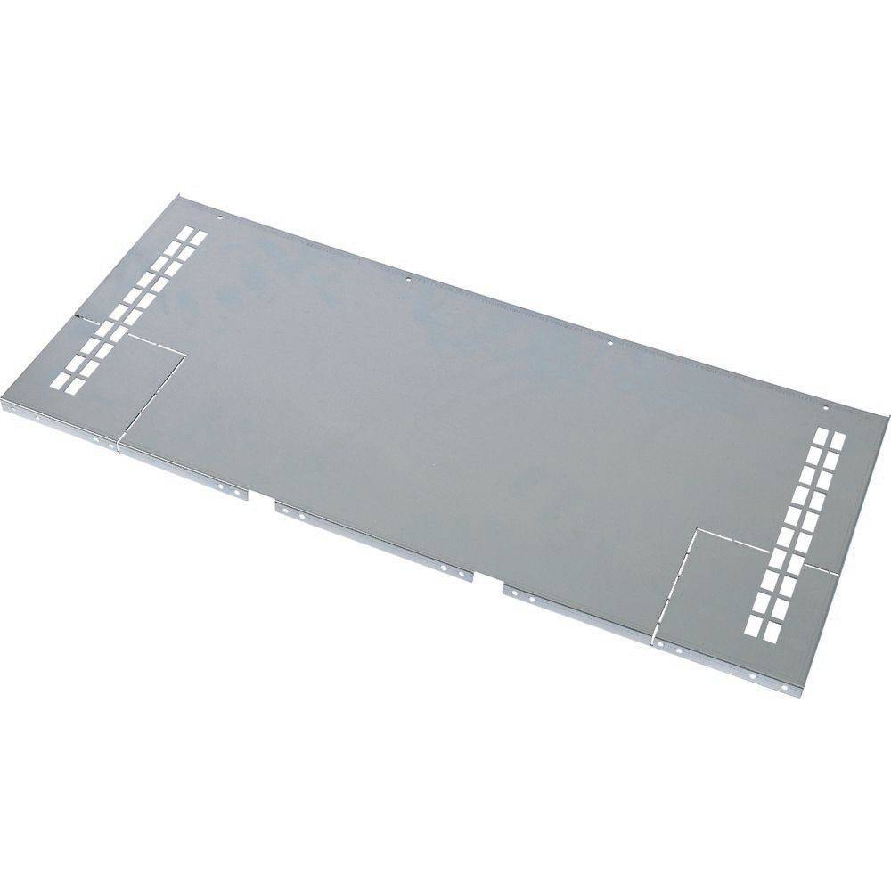 Ein rechteckiges Metallpanel mit belüfteten Schlitzen an den Kanten, das eine glatte Oberfläche und flaches Design aufweist und wahrscheinlich für elektronische Geräte verwendet wird.