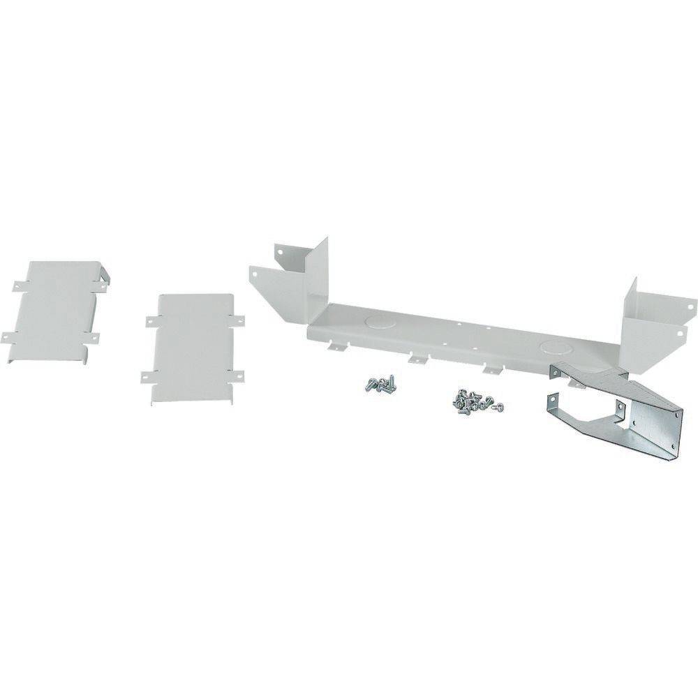 Metall-Montagehalterungsset mit Schrauben, Platten und Halterungskomponenten, wahrscheinlich für Installationszwecke.