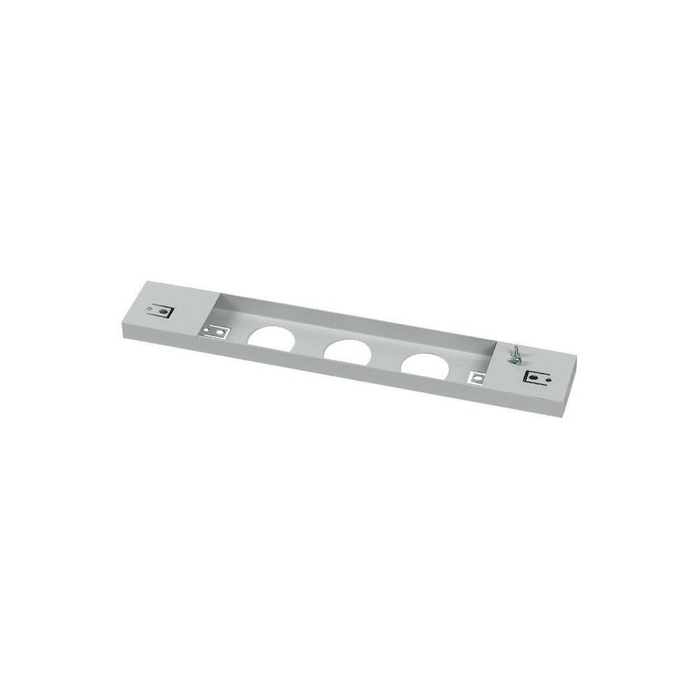 Eine flache, rechteckige Metallhalterung mit drei kreisförmigen Löchern in der Mitte, die für Montage- oder Strukturunterstützungszwecke konzipiert ist.