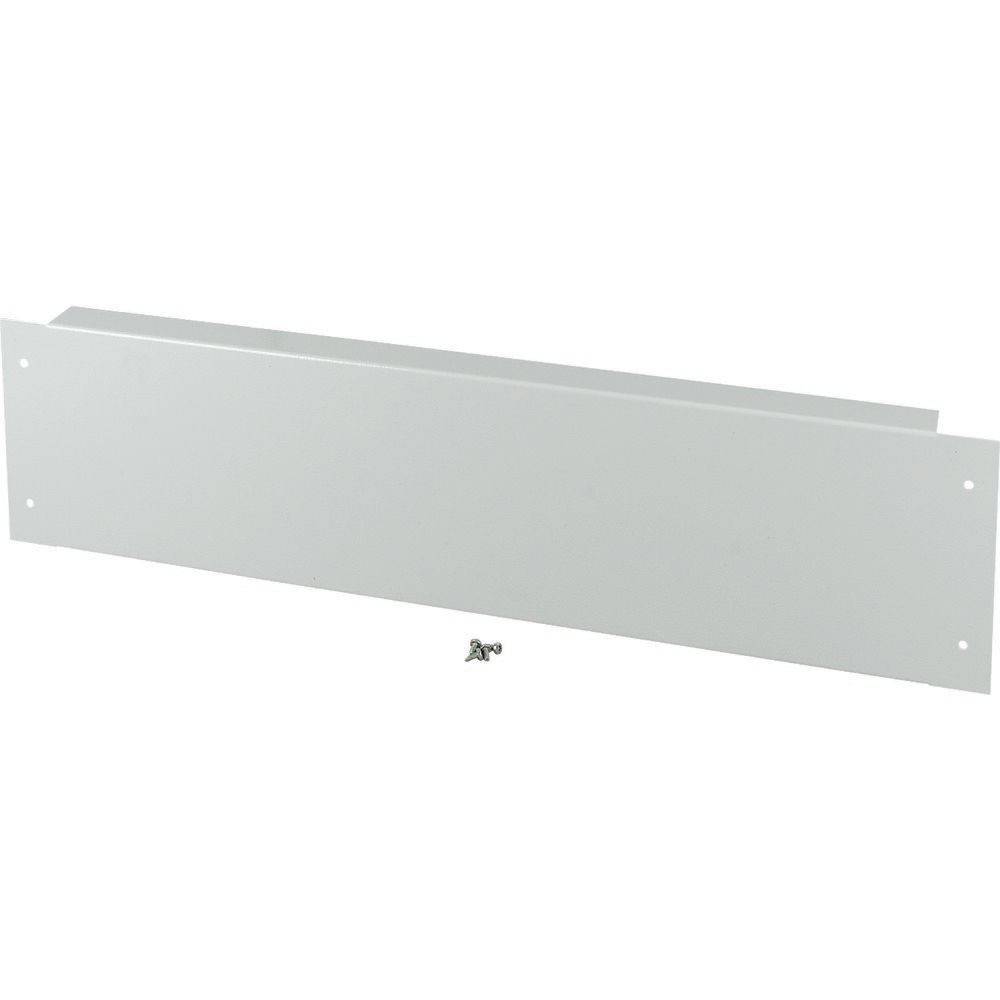 Ein Metallpanel mit vier Ecklöchern und einem Satz Schrauben, höchstwahrscheinlich für Befestigungszwecke.