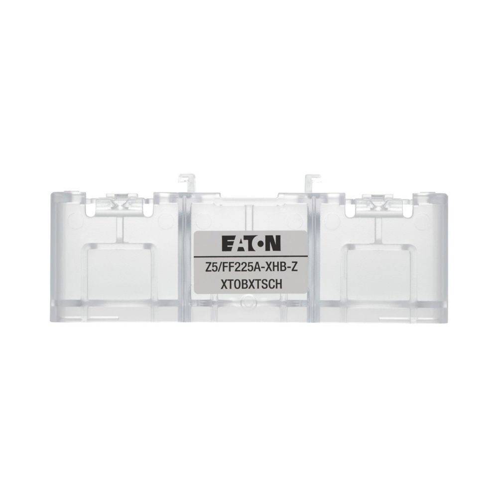 Eaton Z5/FF225A-XHB-Z XTOBXT5CH' beschriftete durchsichtige Kunststoffkomponente für elektrische oder mechanische Systeme.