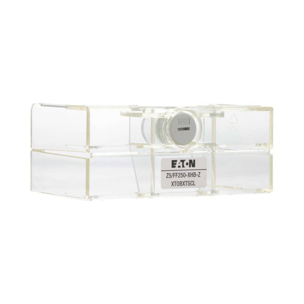 XTOBXTSC1' Eaton-transparente Abdeckung, beschriftet mit 'ZSI/FF250-XHB-Z', für elektrische Komponenten, die die Sichtbarkeit der Innenteile ermöglicht.