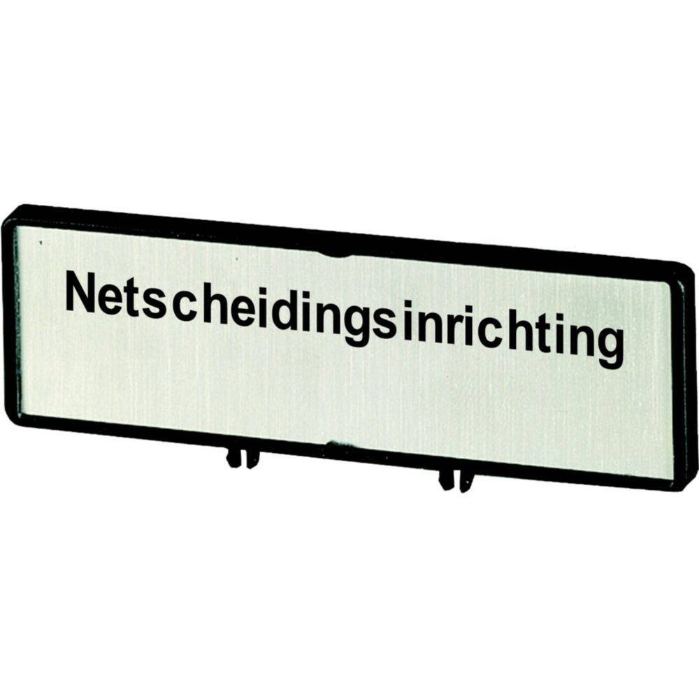 Ein rechteckiges Schild mit dem Wort 'Netscheidingsinrichting' in fetten schwarzen Buchstaben auf weißem Hintergrund.