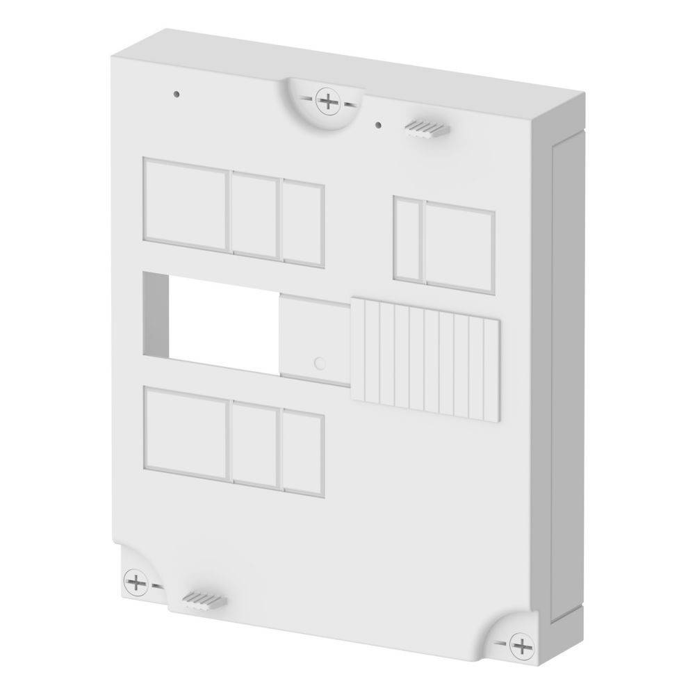 Eine rechteckige elektronische Gehäuse mit mehreren Fächern und einem Schiebdeckel.