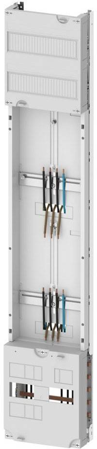 Ein elektrisches Schaltpanel mit mehreren angeschlossenen Kabeln, einschließlich schwarzer, brauner und blauer Leitungen, was eine Stromverteilungsanlage andeutet.