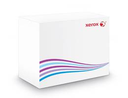 Weiße Xerox-Softwareschachtel mit rotem Xerox-Logo und violetten, blauen und cyan-farbenen Wellengrafiken auf der Vorderseite