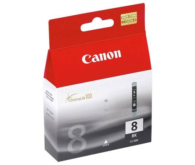 Canon-Verpackung für CL-8BK Tintenpatrone mit Produktabbildung und Canon-Branding auf einer rot-weißen Box.