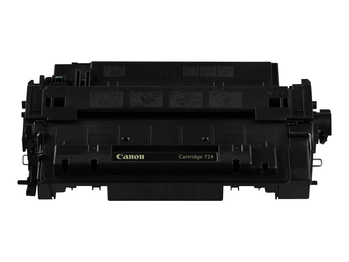 Schwarze Canon Cartridge 724 Druckertoner-Patrone auf weißem Hintergrund gezeigt.