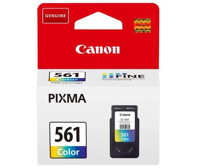 Verpackung der Canon PIXMA 561 Farbtintenpatrone mit Canon-Branding und Abbildung der Patrone. Enthält die Bezeichnungen 