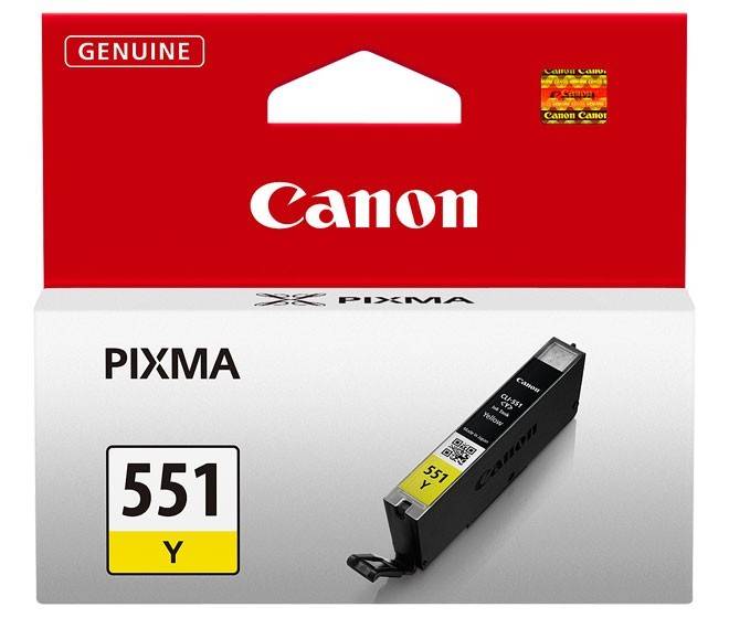Canon Pixma 551Y Tintenpatrone in gelber Verpackung mit prominent platziertem Canon-Logo und 'Original'-Etikett.