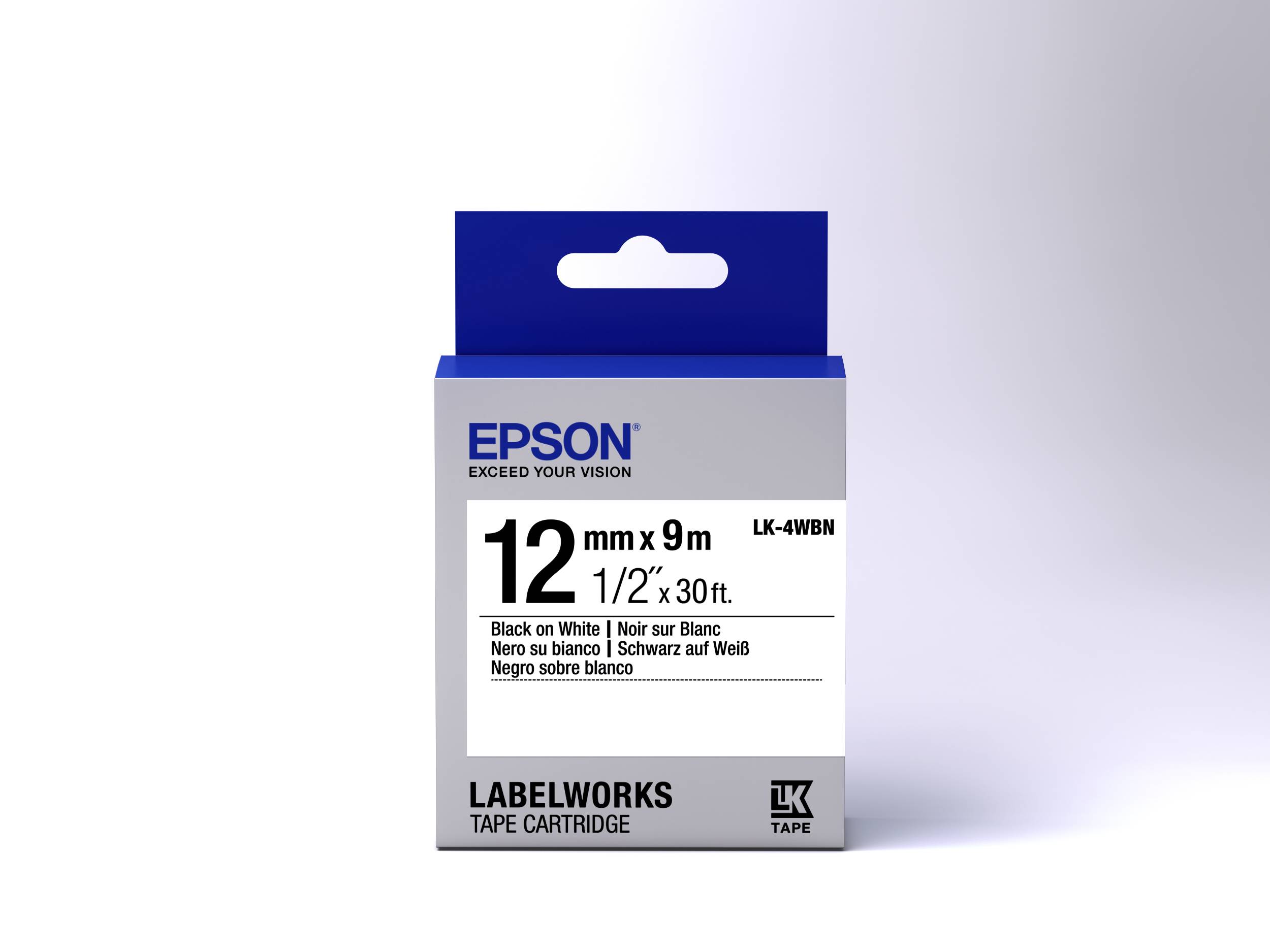 Epson LabelWorks LK-4WBN - Schwarz auf Weiß - Rolle (1,2 cm x 9 m)