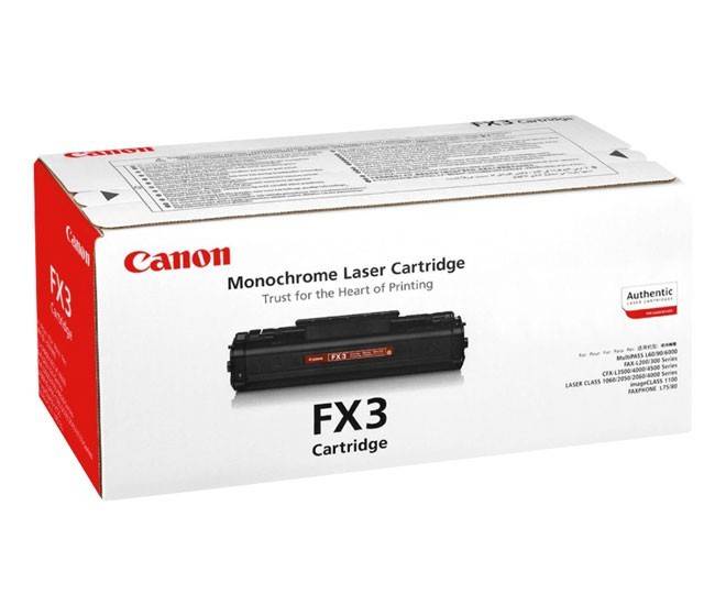 Canon FX3 Tonerkassette Verpackung. Zeigt Bild der Kassette. Text liest sich als 