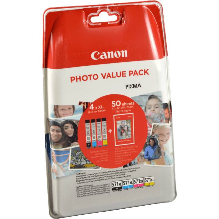 Canon Foto Value Pack: Enthält 4 XL-Tintenpatronen und 50 Blatt 10x15 cm Fotopapier, speziell entwickelt für Canon PIXMA Drucker.