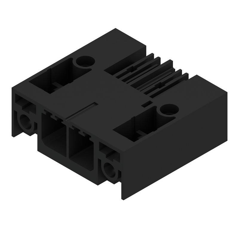 Ein schwarzer, rechteckiger elektronischer Bauteil mit Rillen und mehreren Anschlusspunkten, der typischerweise zur Schnittstellenverbindung von Schaltkreisen verwendet wird.