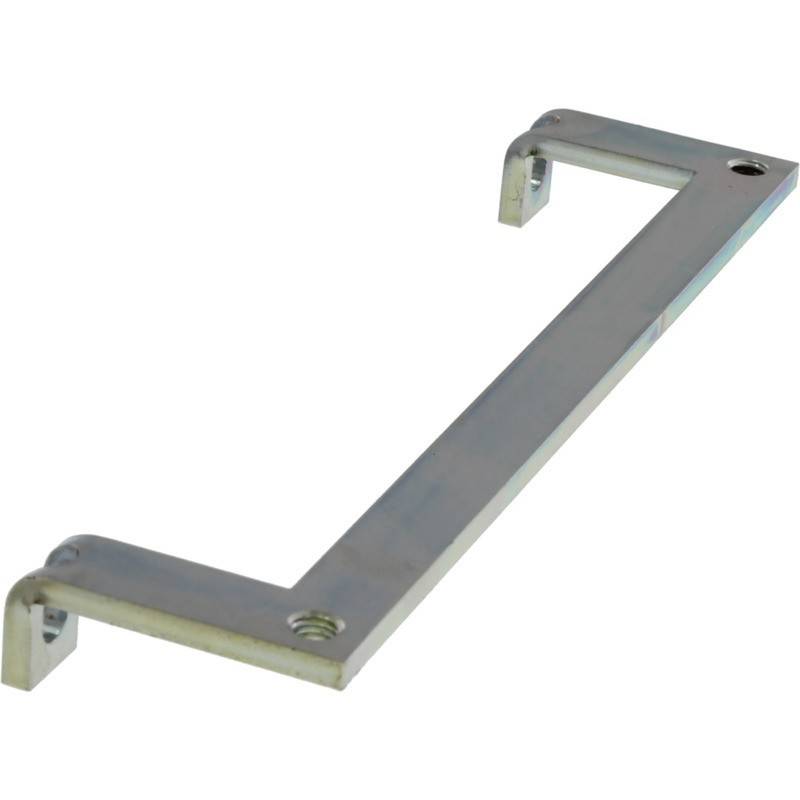 Eine Metallwinkelhalterung (L-Halterung) mit zwei Befestigungslöchern, die zur Unterstützung oder Verbindung von Strukturen im rechten Winkel verwendet wird.