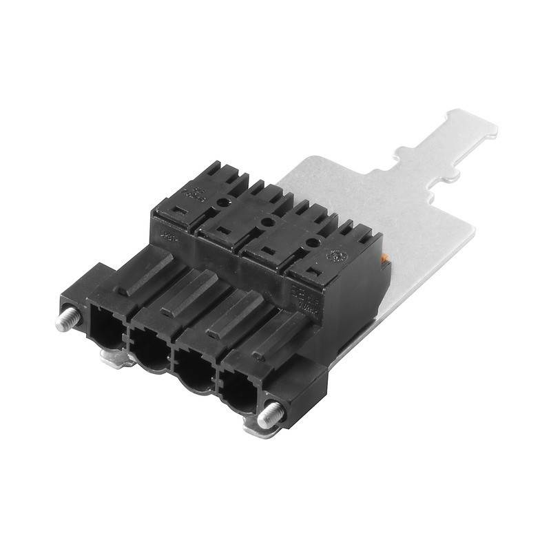 Ein Vier-Port-Elektrischer Steckverbinder mit einer Metallrückplatte, konzipiert für die Montage, geeignet für industrielle oder elektronische Anwendungen.