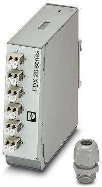 Optisches Glasfaser-Transceiver-Modul mit der Bezeichnung 'FDX 20 Serie', ausgestattet mit mehreren Anschlüssen für Netzwerkverbindungen. Geeignet für die Netzwerkintegration.